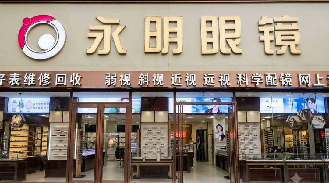 永明眼镜中心店门店外观，位于密云区东鱼市口胡同